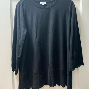 J. Jill Black Long Sleeve Top with Eyelet Hem